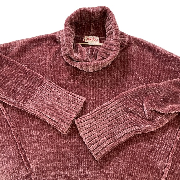 Pink Rose Sweaters - Pink Rose Chenille Cowl Neck Sweater Women's XL Cozy Plush Knit